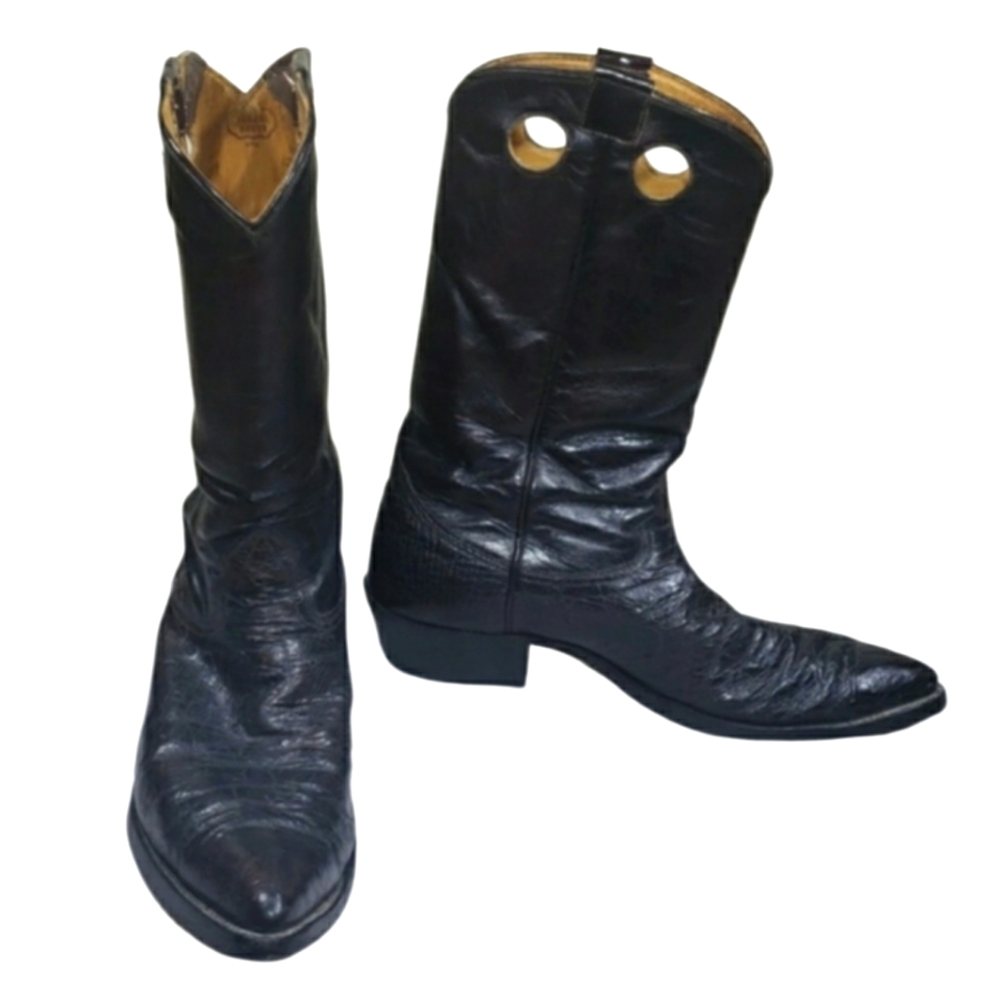 Nocona Cowboy Boots Vintage 1980s Dark Chocolate Tall Women's Size 12 1/2 R - Picture 1 of 16